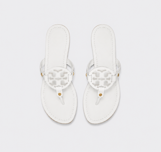 white TB sandals